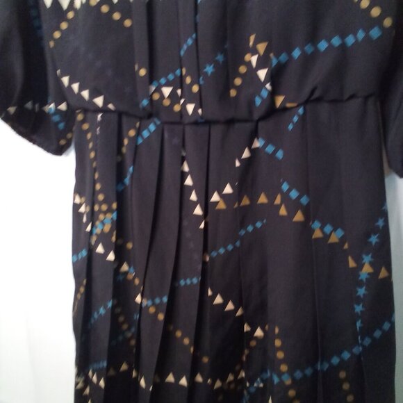 Jessica Simpson Dress Women 6 Half Sleeve Pleats Pattern Black Blue - Picture 8 of 16